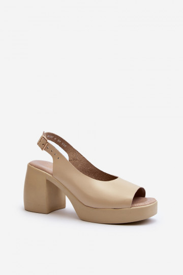 Zazoo 40376 Leather Sandals On Chunky Heel Beige 2