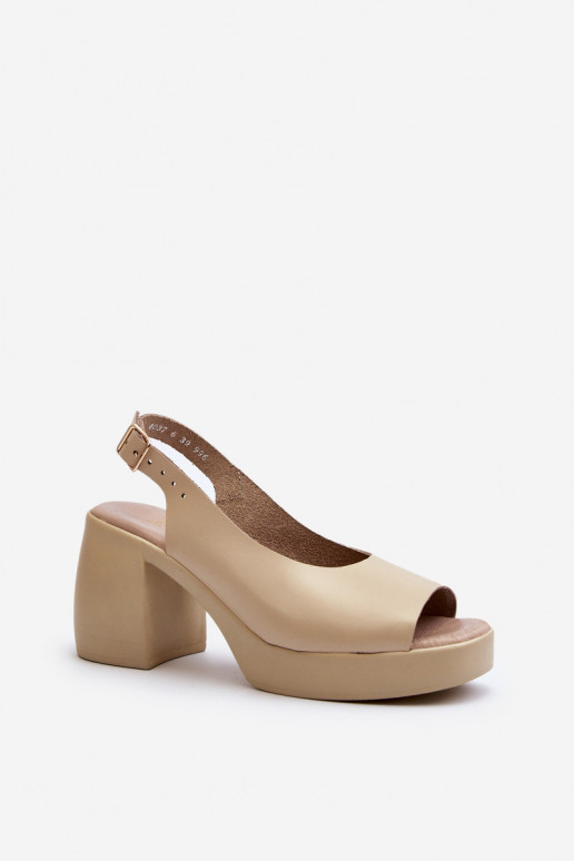 Zazoo 40376 Leather Sandals On Chunky Heel Beige Zazoo 40376 Leather Sandals On Chunky Heel Beige