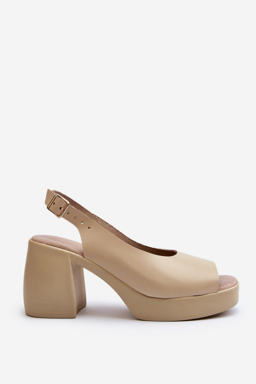 Zazoo 40376 Leather Sandals On Chunky Heel Beige Zazoo 40376 Leather Sandals On Chunky Heel Beige