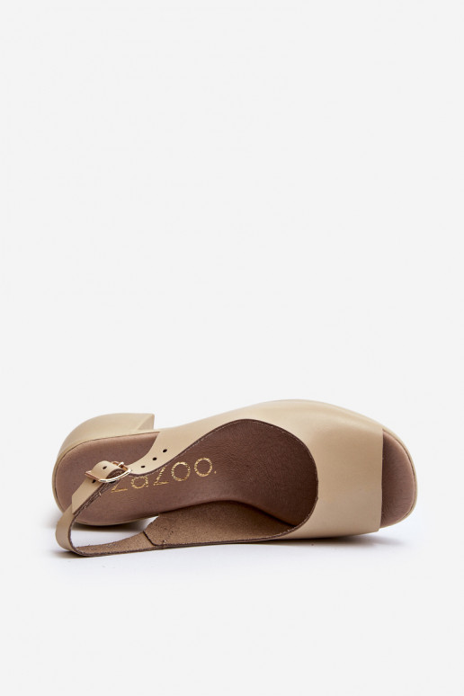 Zazoo 40376 Leather Sandals On Chunky Heel Beige Zazoo 40376 Leather Sandals On Chunky Heel Beige