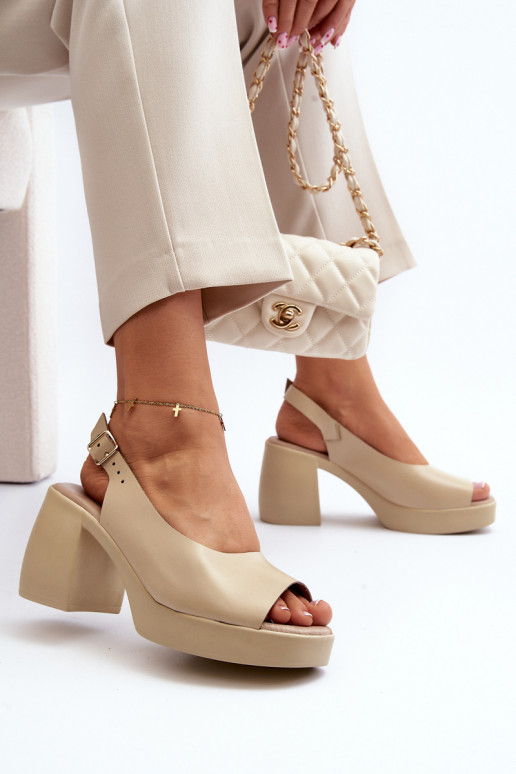 Zazoo 40376 Leather Sandals On Chunky Heel Beige Zazoo 40376 Leather Sandals On Chunky Heel Beige