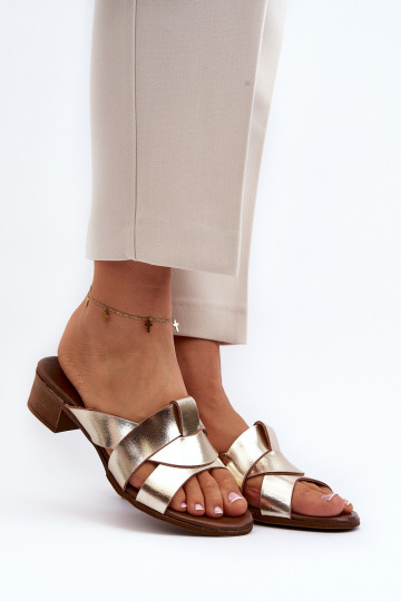 Zazoo 40236 Leather Women's Mules with Low Heel Gold 2