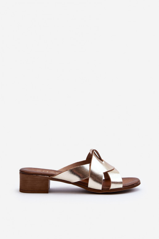 Zazoo 40236 Leather Women's Mules with Low Heel Gold Zazoo 40236 Leather Women's Mules with Low Heel Gold