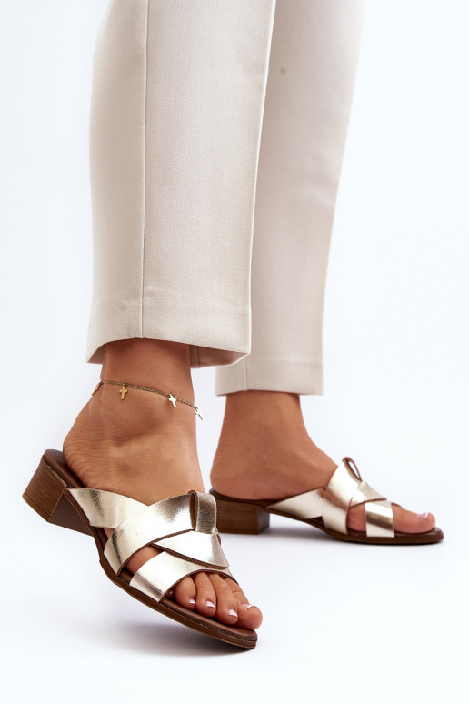 Zazoo 40236 Leather Women's Mules with Low Heel Gold Zazoo 40236 Leather Women's Mules with Low Heel Gold