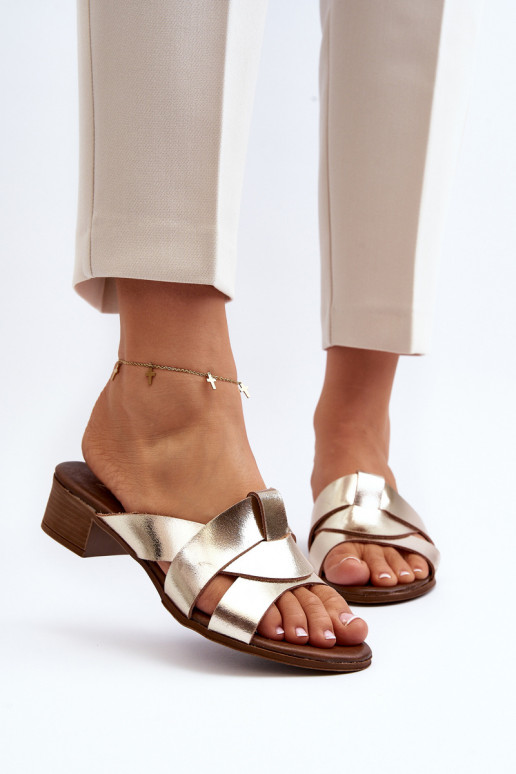 Zazoo 40236 Leather Women's Mules with Low Heel Gold Zazoo 40236 Leather Women's Mules with Low Heel Gold