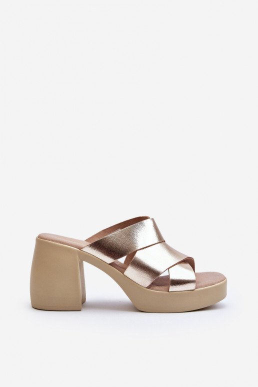 Zazoo 40373 Leather Mules With Block Heel Gold Zazoo 40373 Leather Mules With Block Heel Gold