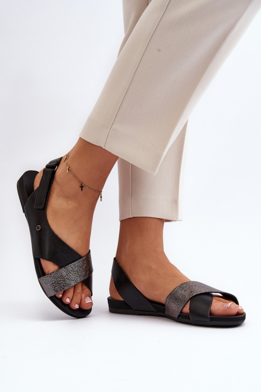 Zazoo 40141 Leather Sandals with Velcro Black Zazoo 40141 Leather Sandals with Velcro Black