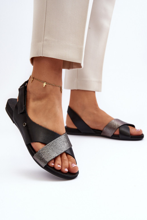 Zazoo 40141 Leather Sandals with Velcro Black Zazoo 40141 Leather Sandals with Velcro Black