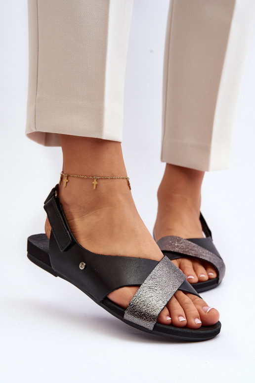 Zazoo 40141 Leather Sandals with Velcro Black Zazoo 40141 Leather Sandals with Velcro Black
