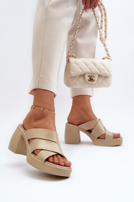 Zazoo 40373 Leather Sandals with Block Heel Beige Zazoo 40373 Leather Sandals with Block Heel Beige