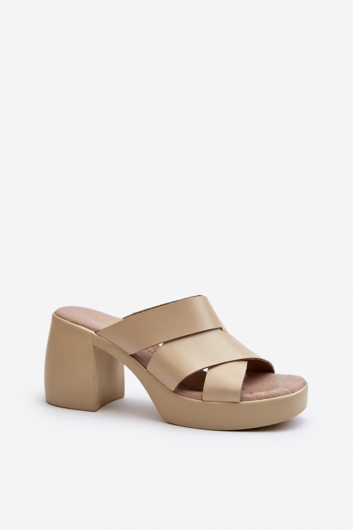 Zazoo 40373 Leather Sandals with Block Heel Beige Zazoo 40373 Leather Sandals with Block Heel Beige