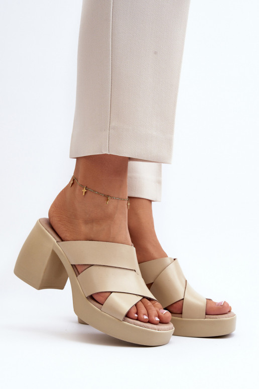 Zazoo 40373 Leather Sandals with Block Heel Beige Zazoo 40373 Leather Sandals with Block Heel Beige