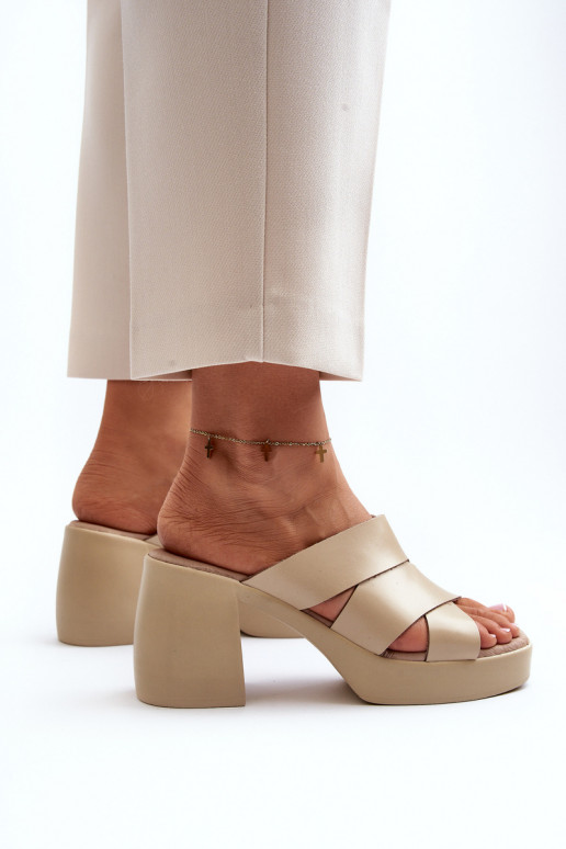 Zazoo 40373 Leather Sandals with Block Heel Beige Zazoo 40373 Leather Sandals with Block Heel Beige