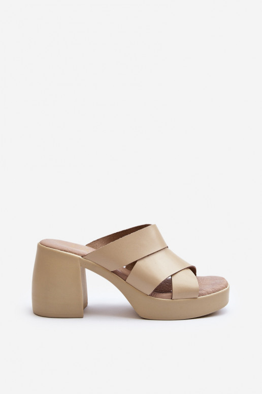 Zazoo 40373 Leather Sandals with Block Heel Beige Zazoo 40373 Leather Sandals with Block Heel Beige