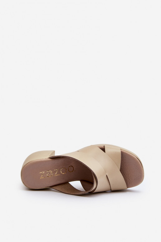 Zazoo 40373 Leather Sandals with Block Heel Beige Zazoo 40373 Leather Sandals with Block Heel Beige