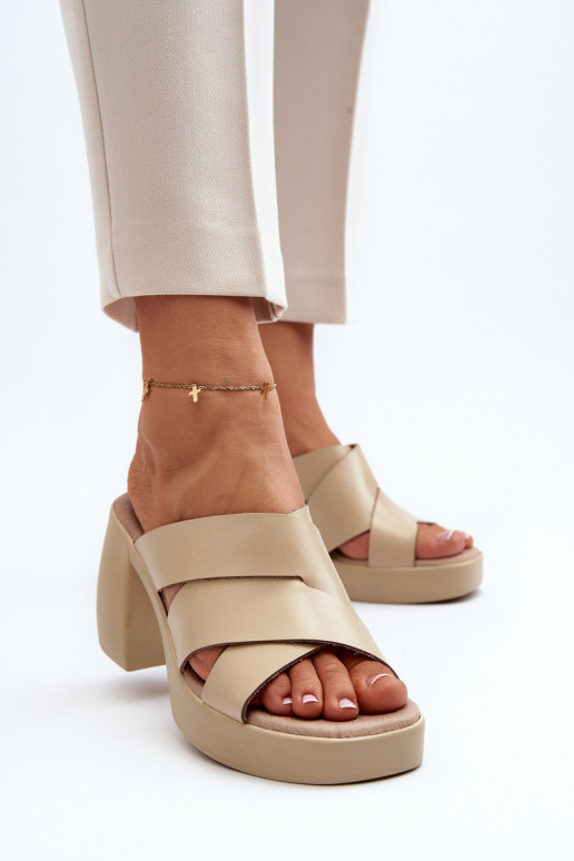 Zazoo 40373 Leather Sandals with Block Heel Beige Zazoo 40373 Leather Sandals with Block Heel Beige