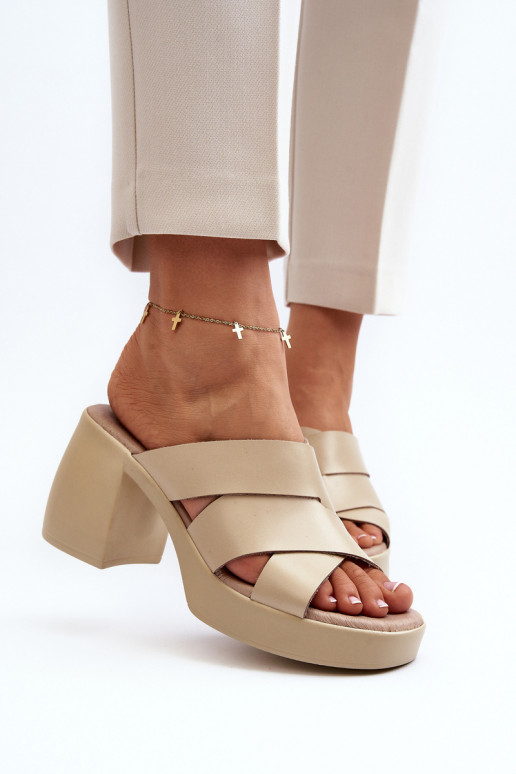 Zazoo 40373 Leather Sandals with Block Heel Beige Zazoo 40373 Leather Sandals with Block Heel Beige