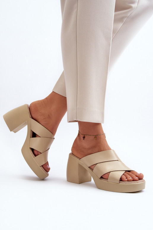 Zazoo 40373 Leather Sandals with Block Heel Beige Zazoo 40373 Leather Sandals with Block Heel Beige