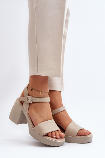 Zazoo 40386 Women's Leather Sandals with Block Heel Beige 2