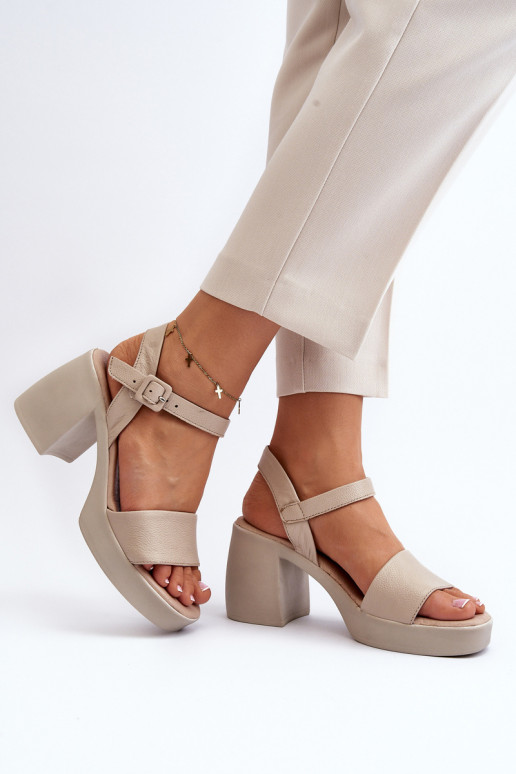 Zazoo 40386 Women's Leather Sandals with Block Heel Beige Zazoo 40386 Women's Leather Sandals with Block Heel Beige