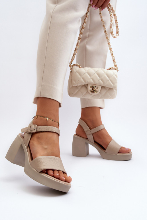 Zazoo 40386 Women's Leather Sandals with Block Heel Beige Zazoo 40386 Women's Leather Sandals with Block Heel Beige
