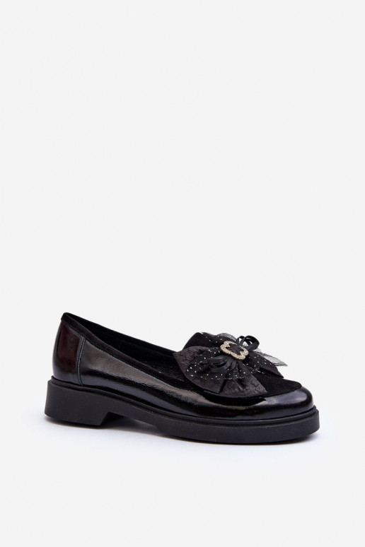 Women's Patent Loafers With Bow Laura Messi 2786 Black Women's Patent Loafers With Bow Laura Messi 2786 Black
