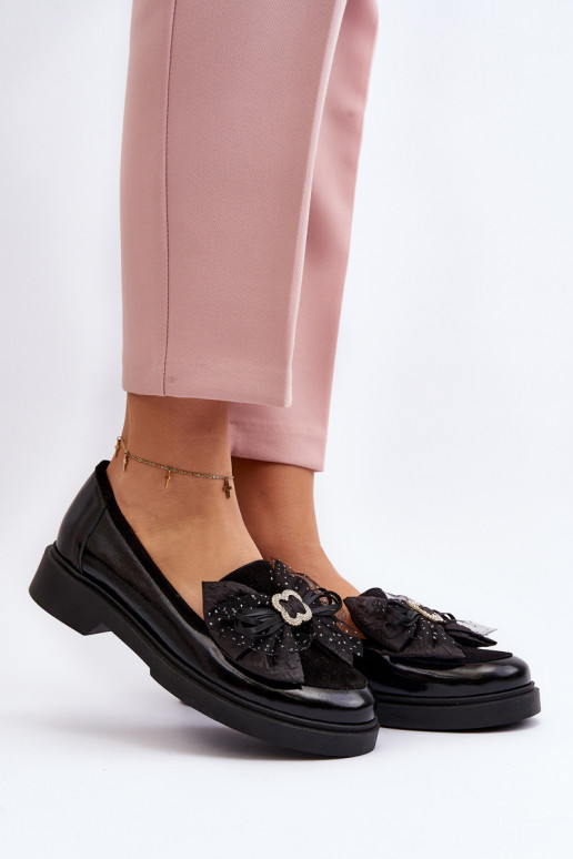 Women's Patent Loafers With Bow Laura Messi 2786 Black Women's Patent Loafers With Bow Laura Messi 2786 Black