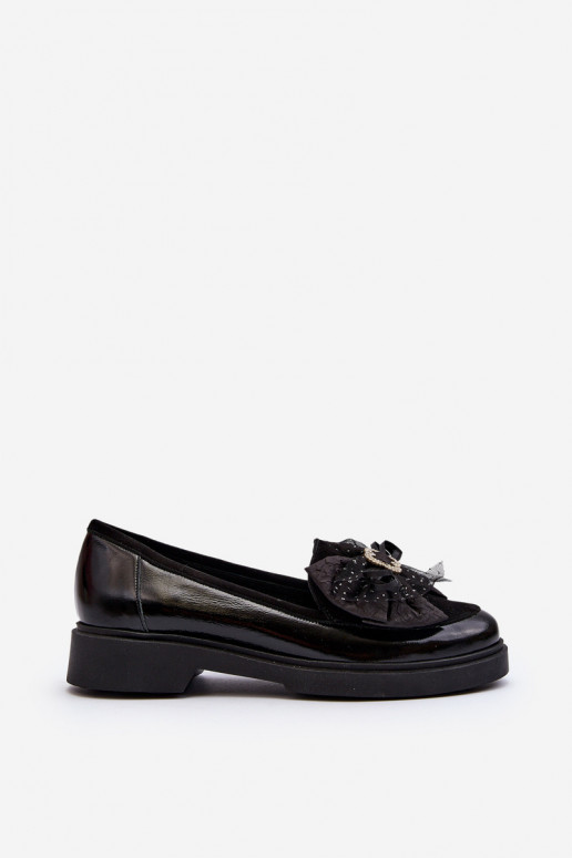 Women's Patent Loafers With Bow Laura Messi 2786 Black Women's Patent Loafers With Bow Laura Messi 2786 Black