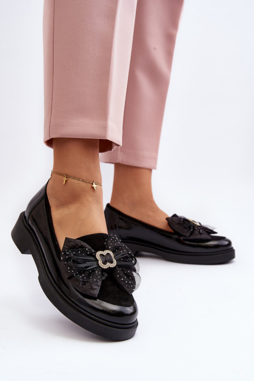 Women's Patent Loafers With Bow Laura Messi 2786 Black Women's Patent Loafers With Bow Laura Messi 2786 Black