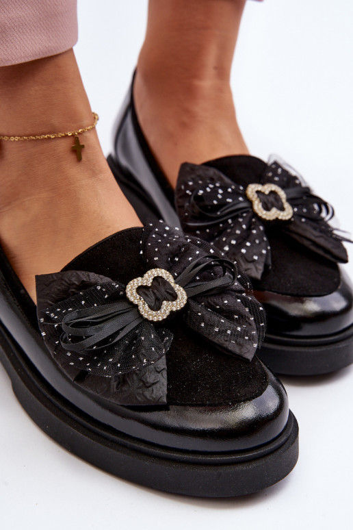 Women's Patent Loafers With Bow Laura Messi 2786 Black Women's Patent Loafers With Bow Laura Messi 2786 Black