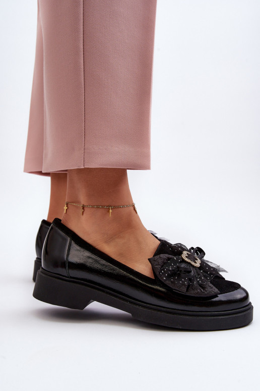 Women's Patent Loafers With Bow Laura Messi 2786 Black Women's Patent Loafers With Bow Laura Messi 2786 Black
