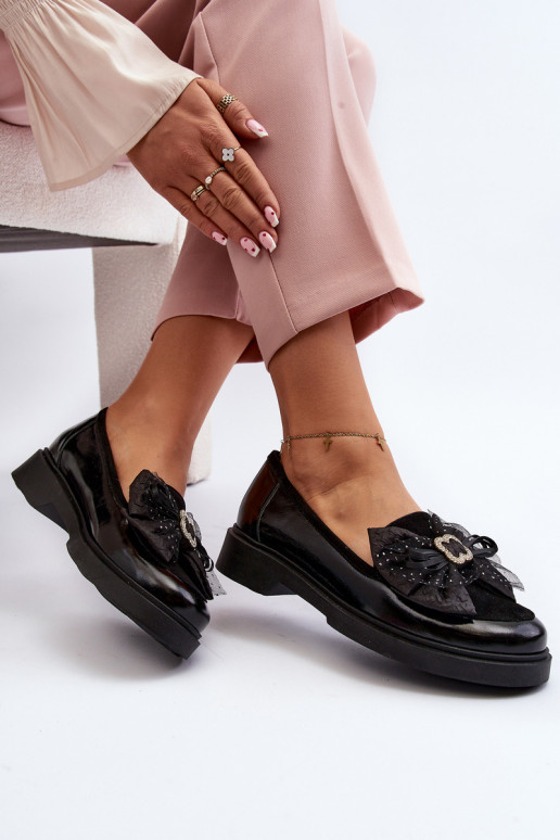 Women's Patent Loafers With Bow Laura Messi 2786 Black Women's Patent Loafers With Bow Laura Messi 2786 Black