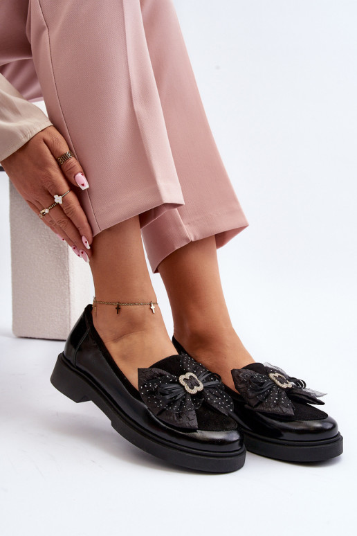 Women's Patent Loafers With Bow Laura Messi 2786 Black Women's Patent Loafers With Bow Laura Messi 2786 Black