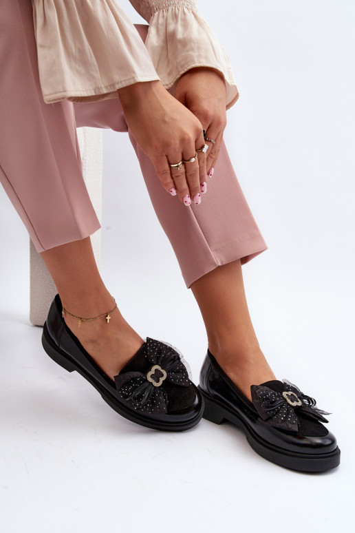 Women's Patent Loafers With Bow Laura Messi 2786 Black Women's Patent Loafers With Bow Laura Messi 2786 Black