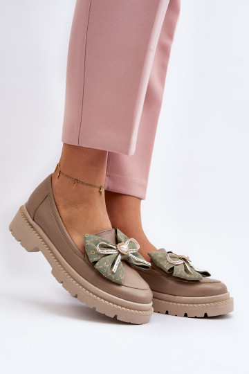 Women's Leather Moccasins with Bow Laura Messi 2787 Beige 2