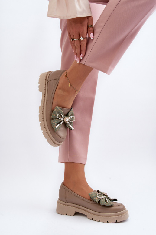 Women's Leather Moccasins with Bow Laura Messi 2787 Beige Women's Leather Moccasins with Bow Laura Messi 2787 Beige