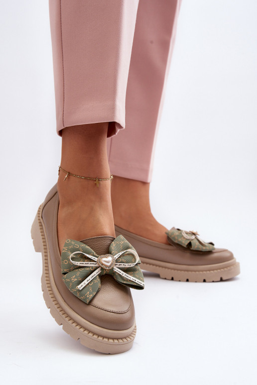 Women's Leather Moccasins with Bow Laura Messi 2787 Beige Women's Leather Moccasins with Bow Laura Messi 2787 Beige