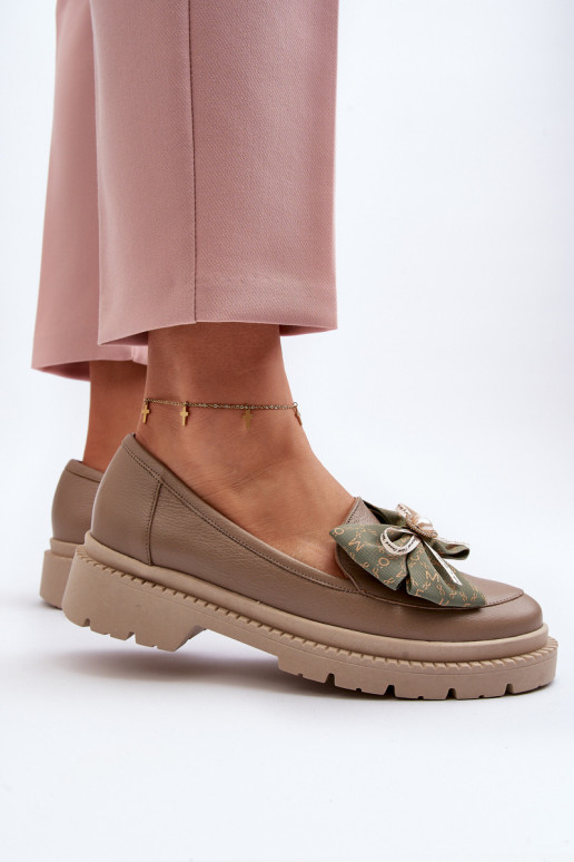 Women's Leather Moccasins with Bow Laura Messi 2787 Beige Women's Leather Moccasins with Bow Laura Messi 2787 Beige