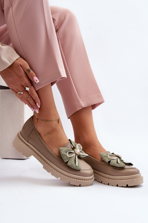 Women's Leather Moccasins with Bow Laura Messi 2787 Beige Women's Leather Moccasins with Bow Laura Messi 2787 Beige