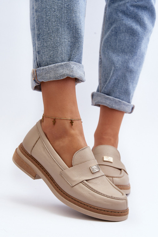 Zazoo 20165 Skórzane Mokasyny Damskie Beżowe Zazoo 20165 Skórzane Mokasyny Damskie Beżowe