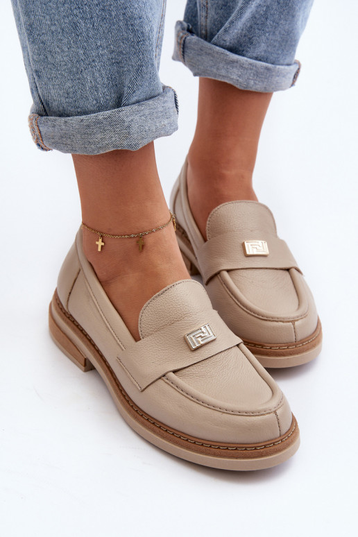 Zazoo 20165 Skórzane Mokasyny Damskie Beżowe Zazoo 20165 Skórzane Mokasyny Damskie Beżowe