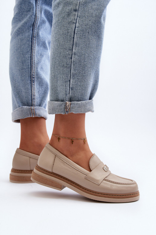 Zazoo 20165 Skórzane Mokasyny Damskie Beżowe Zazoo 20165 Skórzane Mokasyny Damskie Beżowe