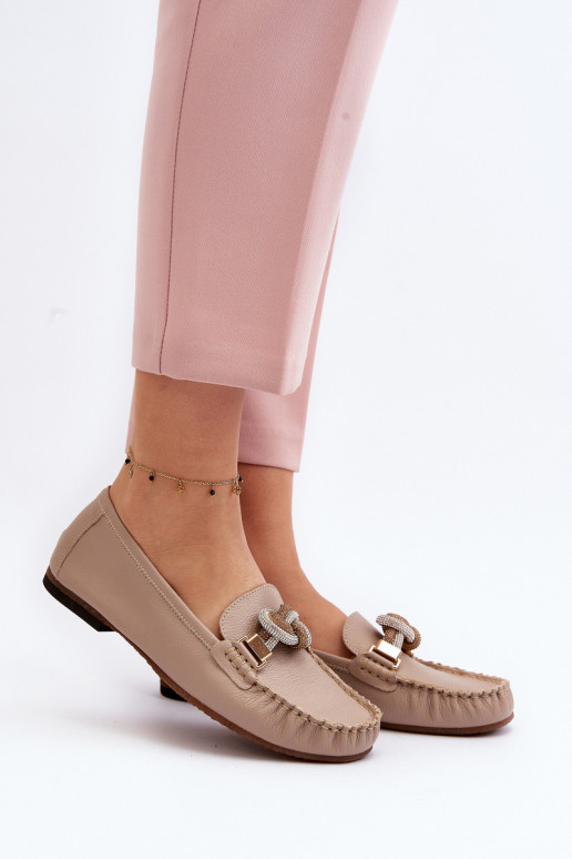 Women's Leather Moccasins with Decoration Laura Messi 2761 Beige Women's Leather Moccasins with Decoration Laura Messi 2761 Beige