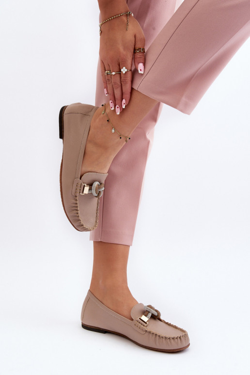 Women's Leather Moccasins with Decoration Laura Messi 2761 Beige Women's Leather Moccasins with Decoration Laura Messi 2761 Beige