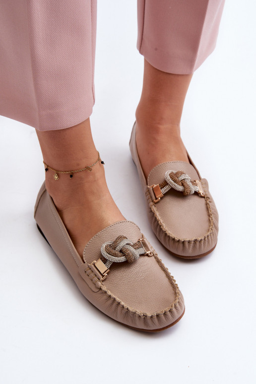 Women's Leather Moccasins with Decoration Laura Messi 2761 Beige Women's Leather Moccasins with Decoration Laura Messi 2761 Beige