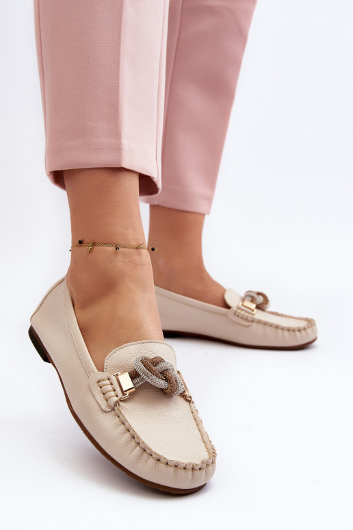 Women's Leather Moccasins With Decoration Laura Messi 2761 Beige Women's Leather Moccasins With Decoration Laura Messi 2761 Beige