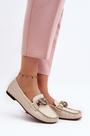 Women's Leather Moccasins With Decoration Laura Messi 2761 Beige 2