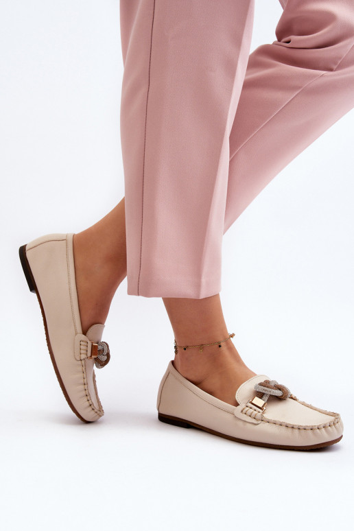 Women's Leather Moccasins With Decoration Laura Messi 2761 Beige Women's Leather Moccasins With Decoration Laura Messi 2761 Beige