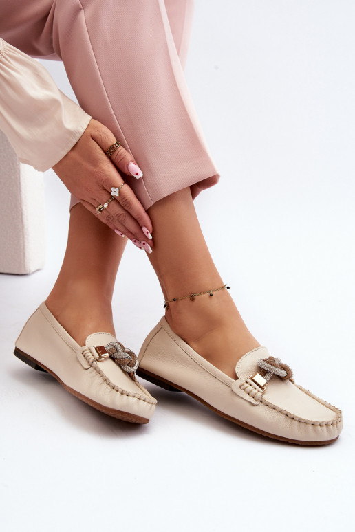Women's Leather Moccasins With Decoration Laura Messi 2761 Beige Women's Leather Moccasins With Decoration Laura Messi 2761 Beige