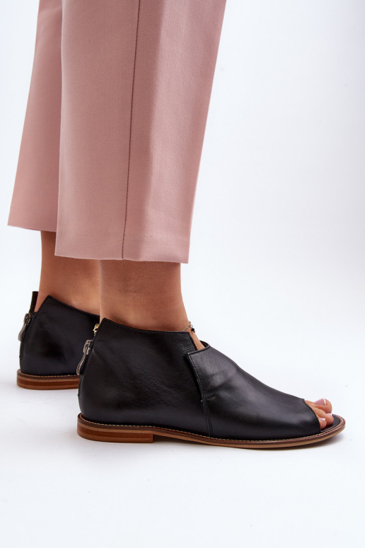 Damskie Skórzane Sandały Laura Messi 2443 Czarne